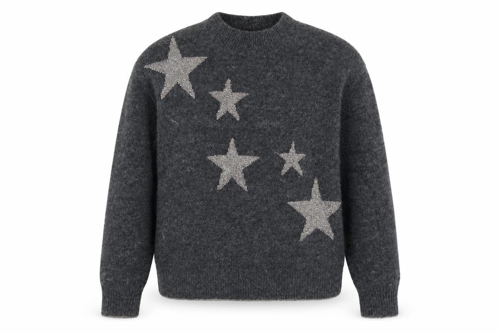 Marks and Spencer Womens Grey Round Neck Geometric Polyester Pullover Jumper Size S - Star Pattern