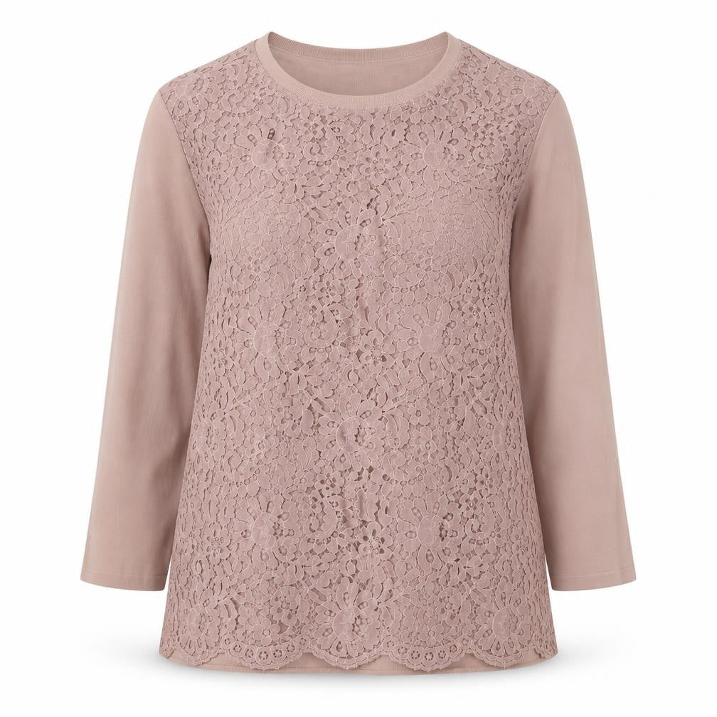 Damart Womens Pink Round Neck Floral Cotton Pullover Jumper Size 14 - Lace Overlay