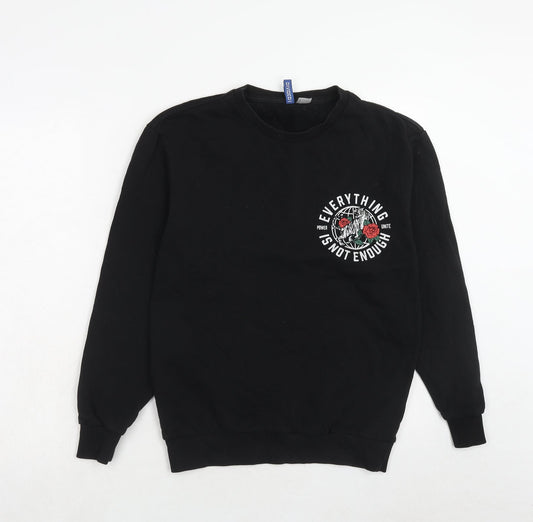 H&M Mens Black Cotton Pullover Sweatshirt Size XS - Slogan