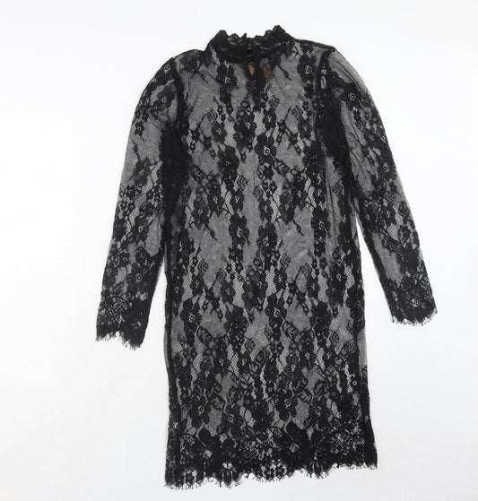 Sisterhood Womens Black Floral Polyester Shift Size M Round Neck Button
