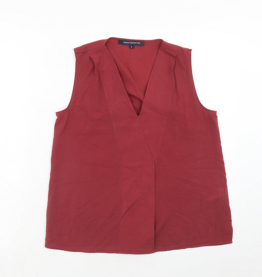 French Connection Womens Red Polyester Basic Tank Size S V-Neck