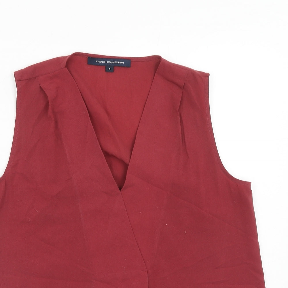 French Connection Womens Red Polyester Basic Tank Size S V-Neck