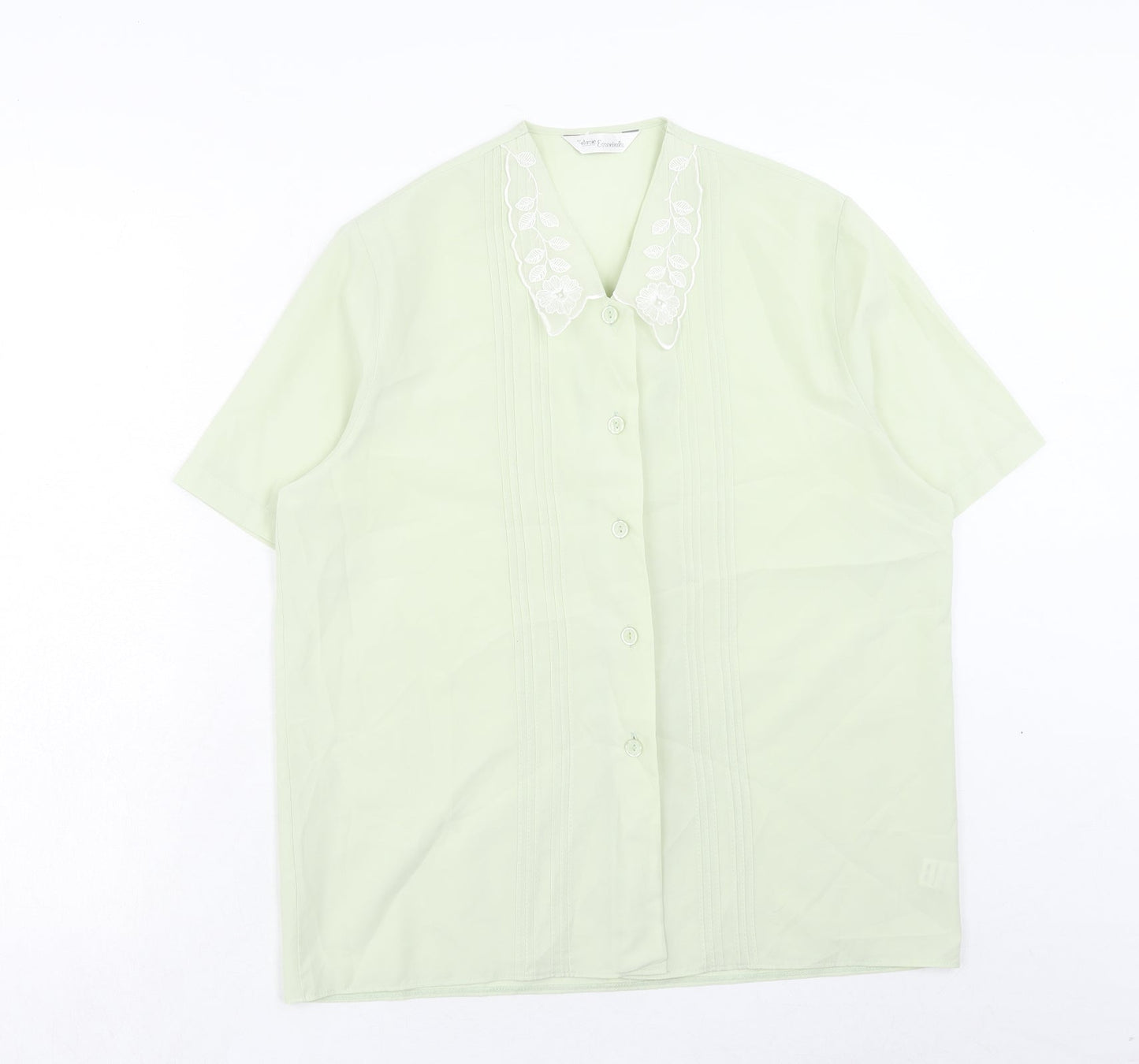 Basic Essentials Womens Green Floral Polyester Basic Button-Up Size 14 Collared