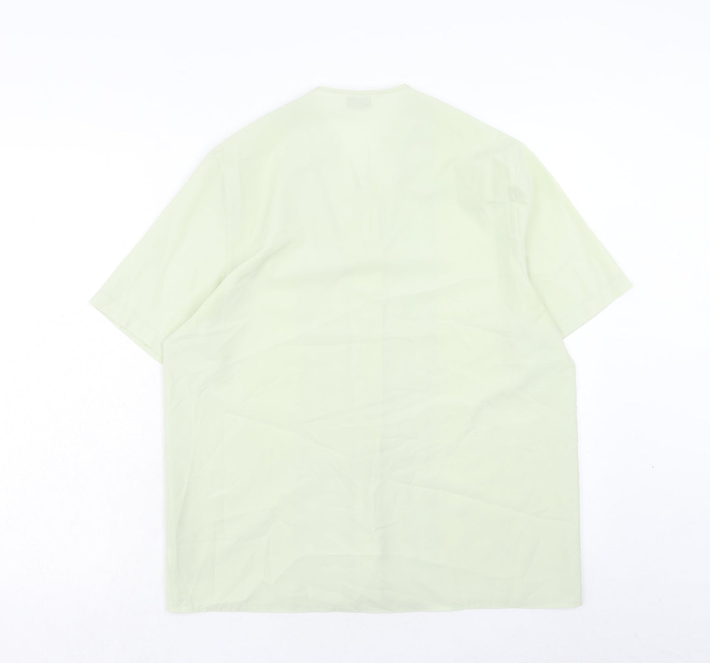 Basic Essentials Womens Green Floral Polyester Basic Button-Up Size 14 Collared