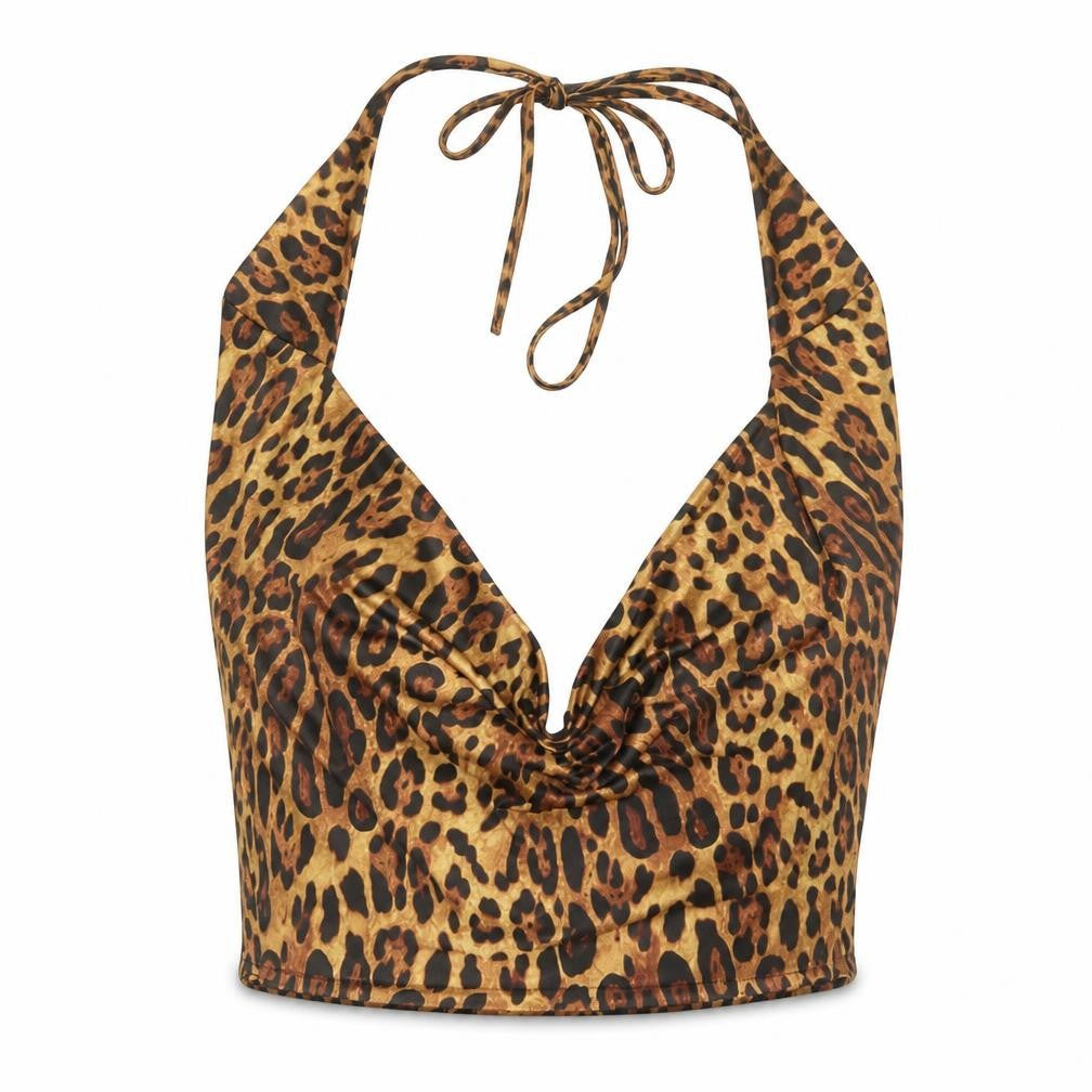 Missguided Womens Brown Animal Print Polyester Basic Tank Size 8 V-Neck - Leopard Pattern