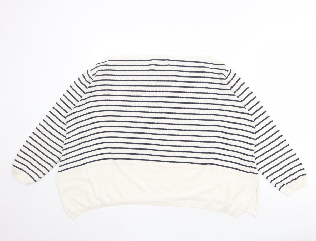 Back view of Ella Moda women’s beige boat neck striped 100% cotton jumper, size S