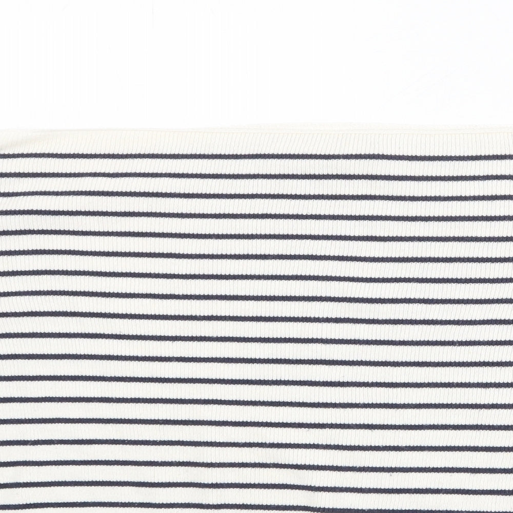 Close-up detail of Ella Moda women’s beige boat neck striped 100% cotton jumper, size S