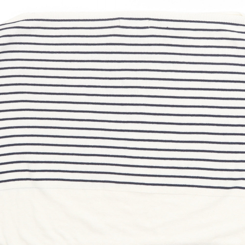 Brand and care label for Ella Moda women’s beige boat neck striped 100% cotton jumper, size S