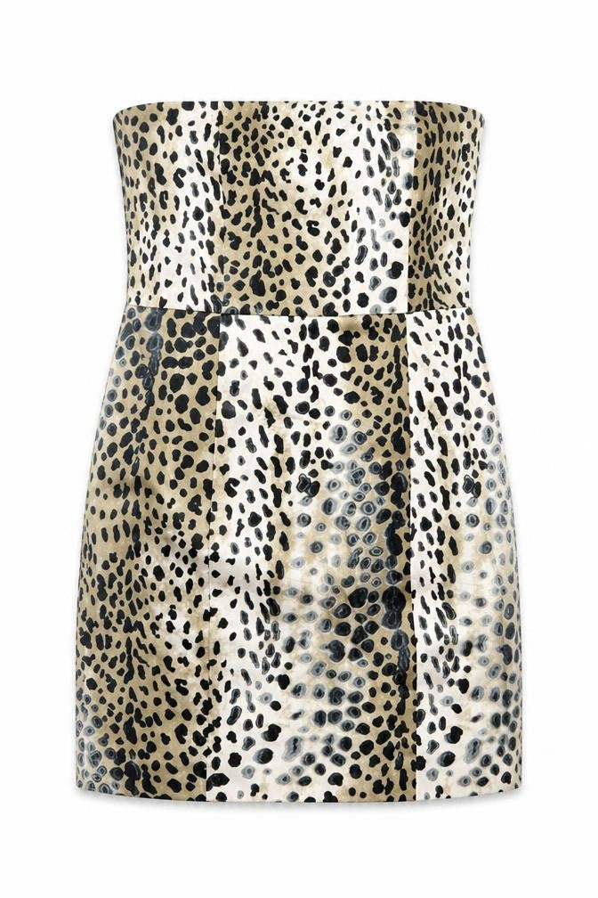 Zara Womens Beige Animal Print Cotton Mini Size L Square Neck Zip - Leopard Print