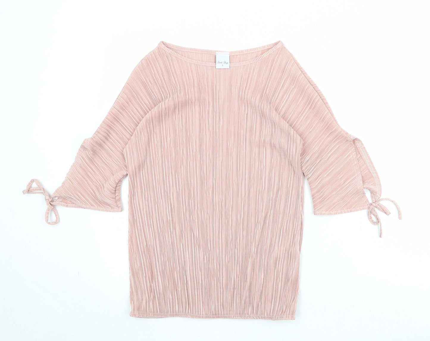 Stock Shop Womens Pink Polyester Basic Blouse Size S Round Neck