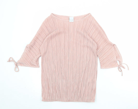 Stock Shop Womens Pink Polyester Basic Blouse Size S Round Neck