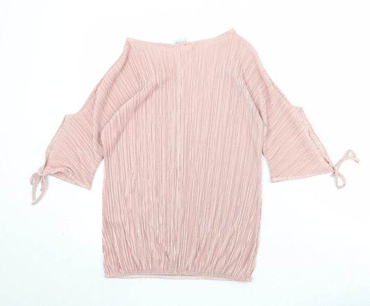 Stock Shop Womens Pink Polyester Basic Blouse Size S Round Neck