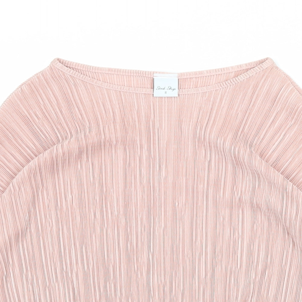 Stock Shop Womens Pink Polyester Basic Blouse Size S Round Neck