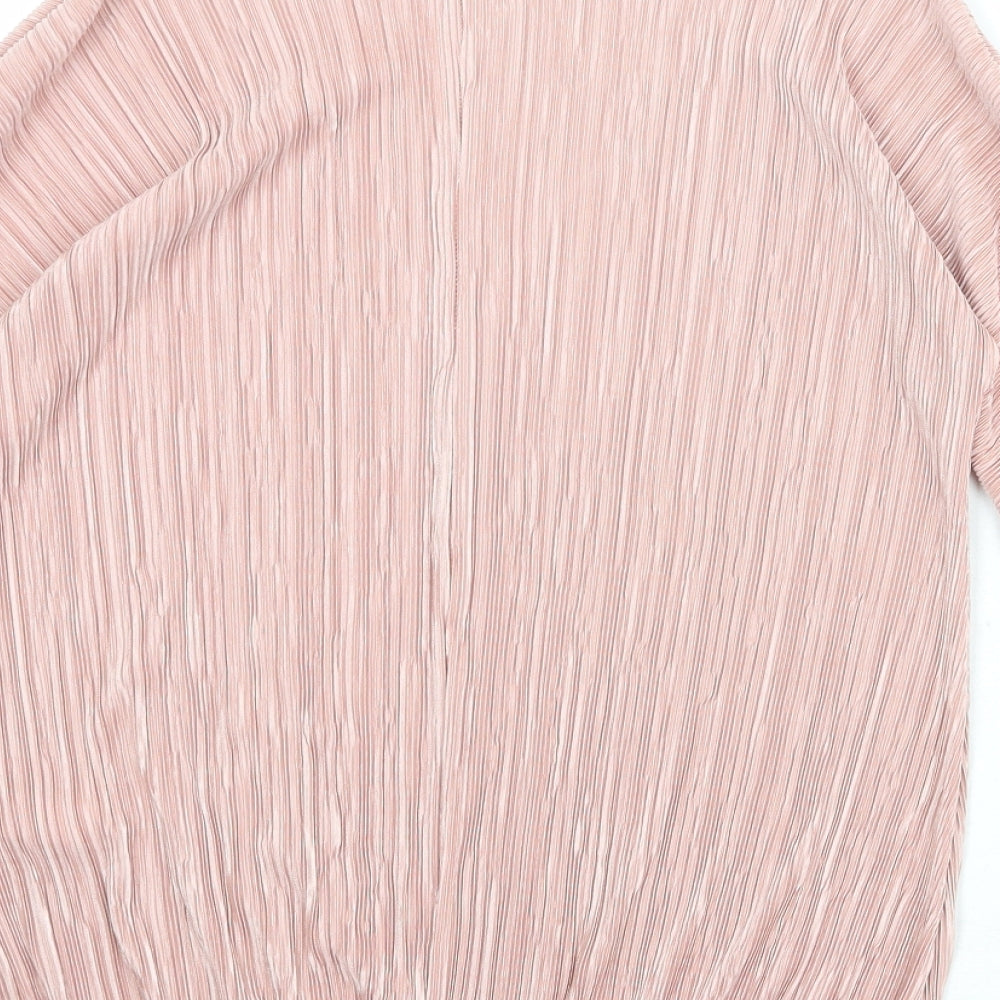 Stock Shop Womens Pink Polyester Basic Blouse Size S Round Neck