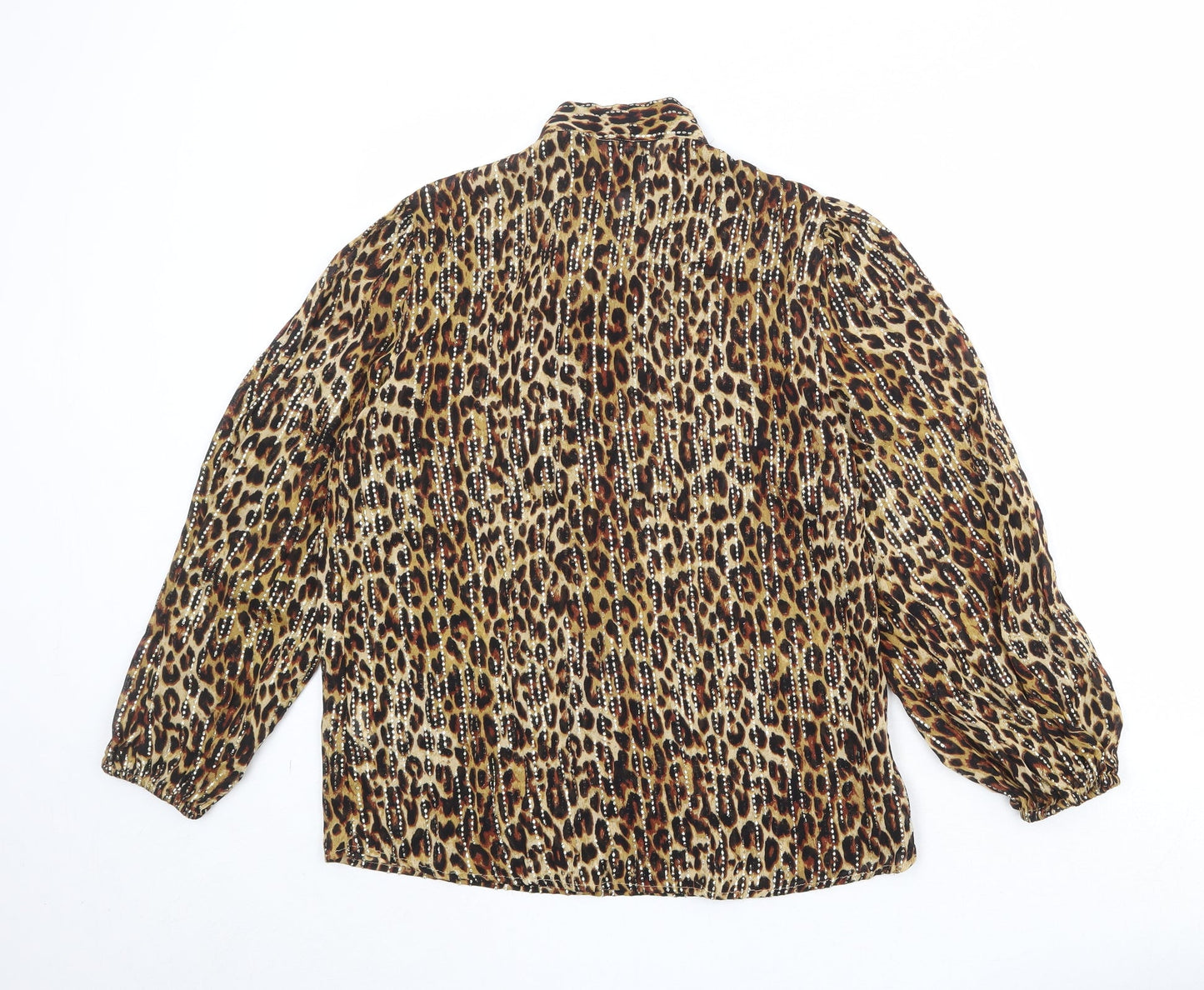 River Island Womens Brown Animal Print Viscose Basic Blouse Size 10 Round Neck - Leopard Pattern