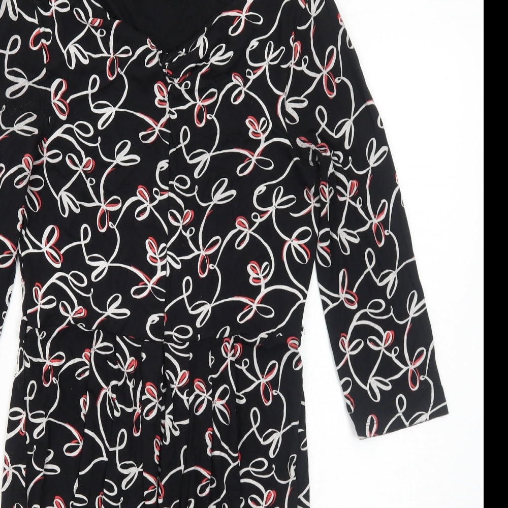 Marks and Spencer Womens Black Geometric Viscose A-Line Size 8 V-Neck Pullover