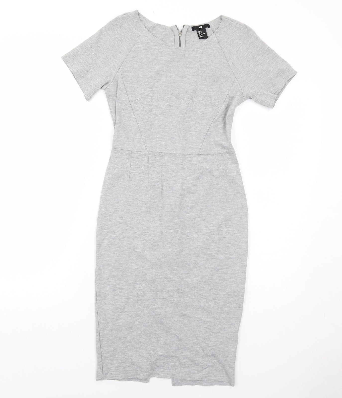 H&M Womens Grey Viscose Bodycon Size XS Round Neck Zip