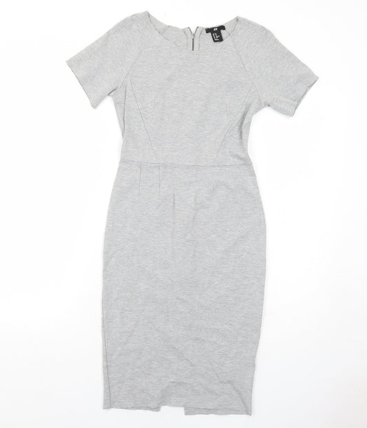 H&M Womens Grey Viscose Bodycon Size XS Round Neck Zip