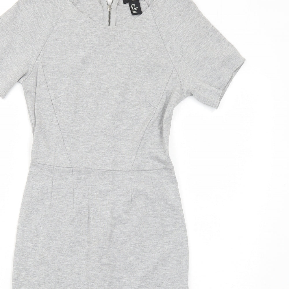 H&M Womens Grey Viscose Bodycon Size XS Round Neck Zip
