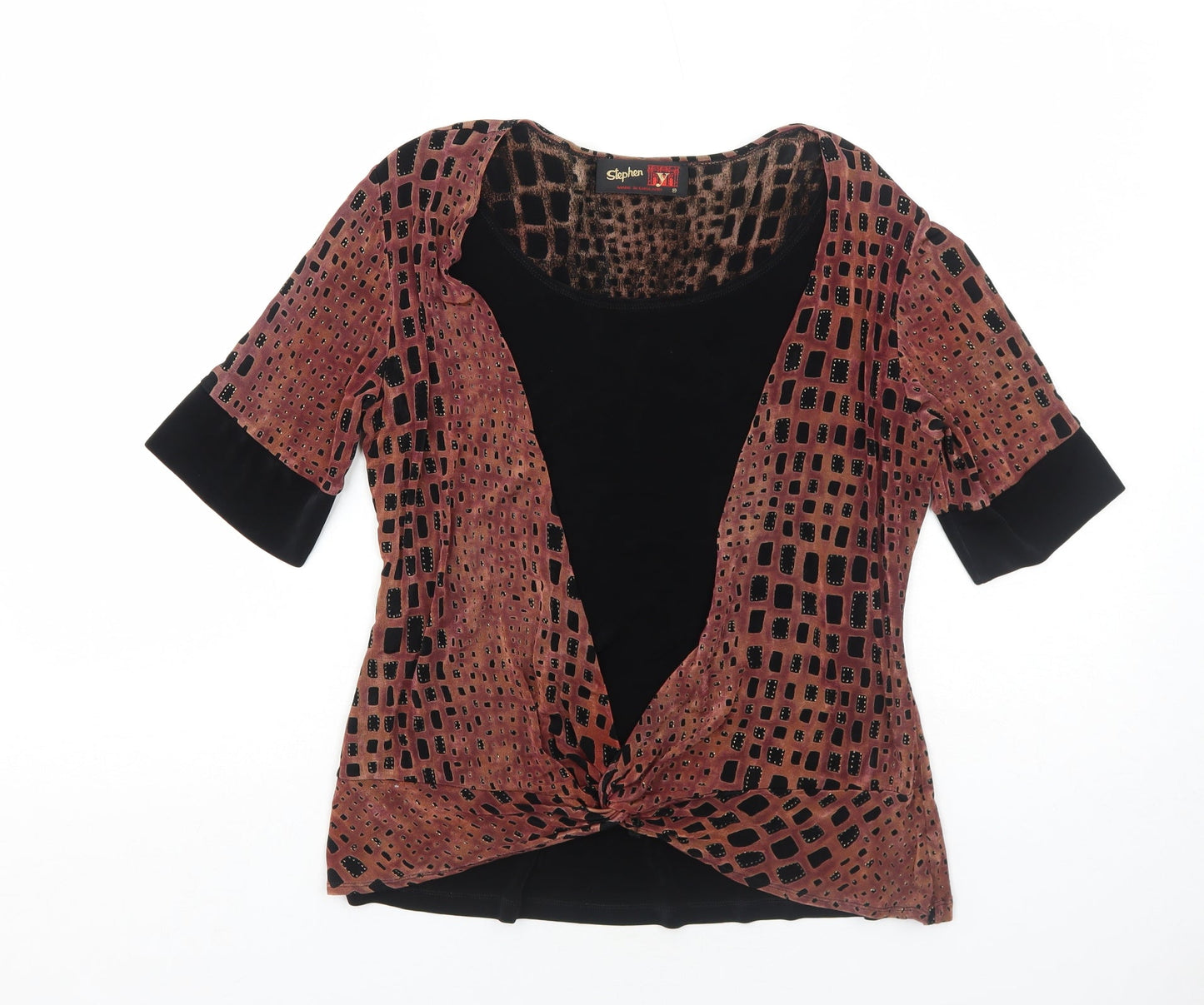 Stephen Y Womens Multicoloured Geometric Polyester Basic Blouse Size 10 Round Neck