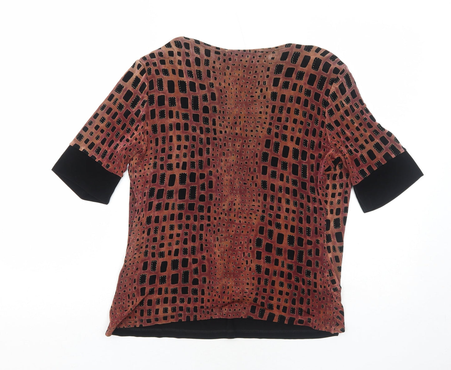 Stephen Y Womens Multicoloured Geometric Polyester Basic Blouse Size 10 Round Neck