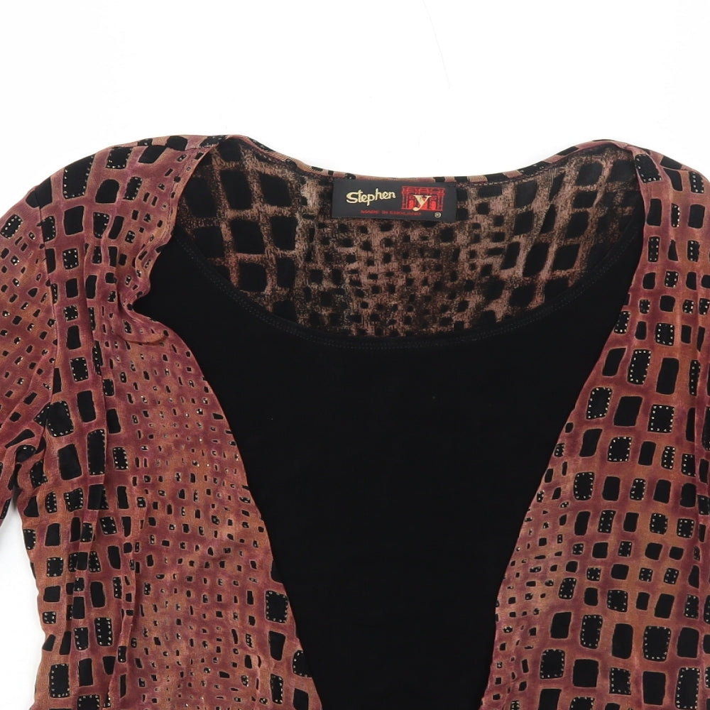 Stephen Y Womens Multicoloured Geometric Polyester Basic Blouse Size 10 Round Neck