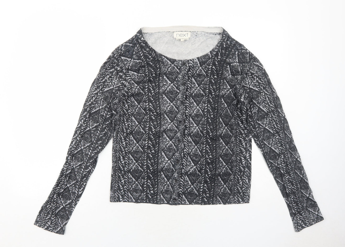 NEXT Womens Grey Round Neck Geometric Cotton Cardigan Jumper Size 14