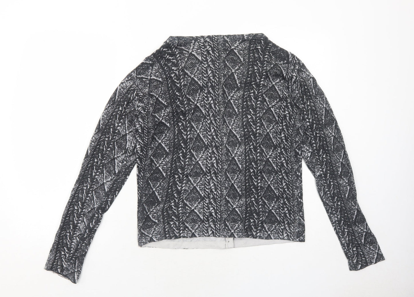 NEXT Womens Grey Round Neck Geometric Cotton Cardigan Jumper Size 14