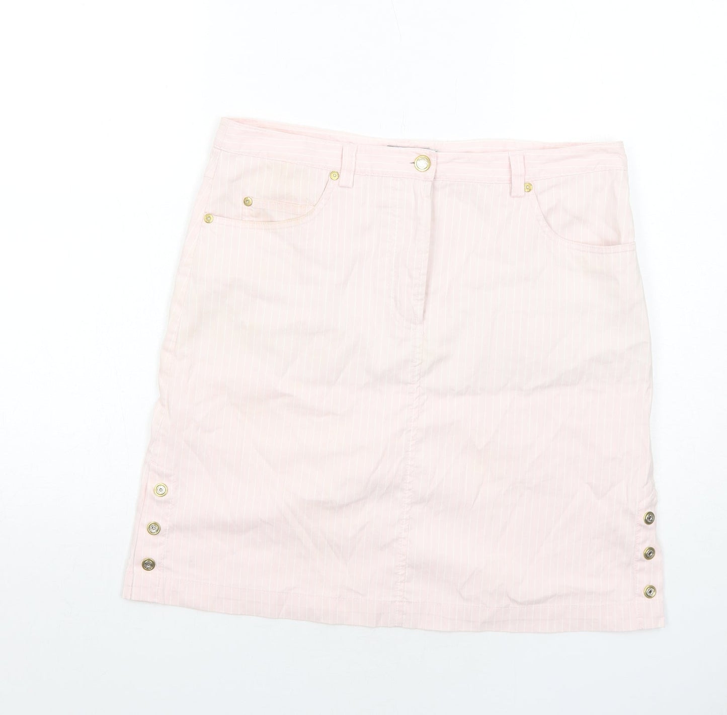 Daily Womens Pink Striped Cotton A-Line Skirt Size 14 Zip