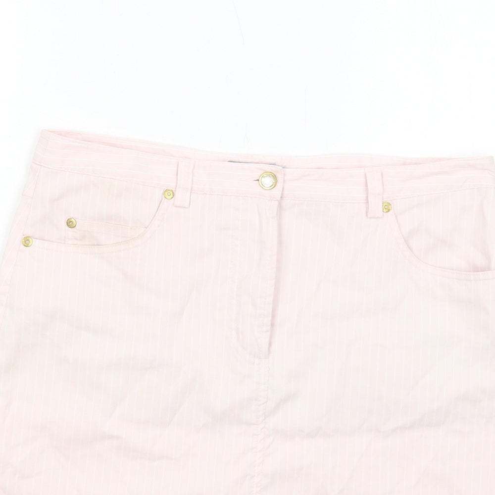 Daily Womens Pink Striped Cotton A-Line Skirt Size 14 Zip