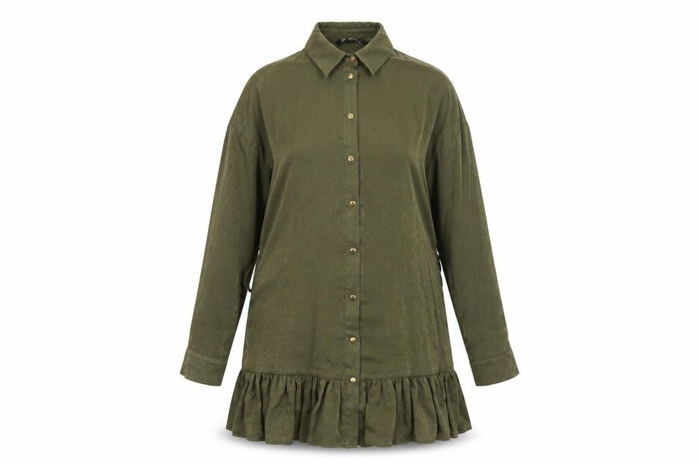 Zara Womens Green Polyester Shirt Dress Size S Collared Button