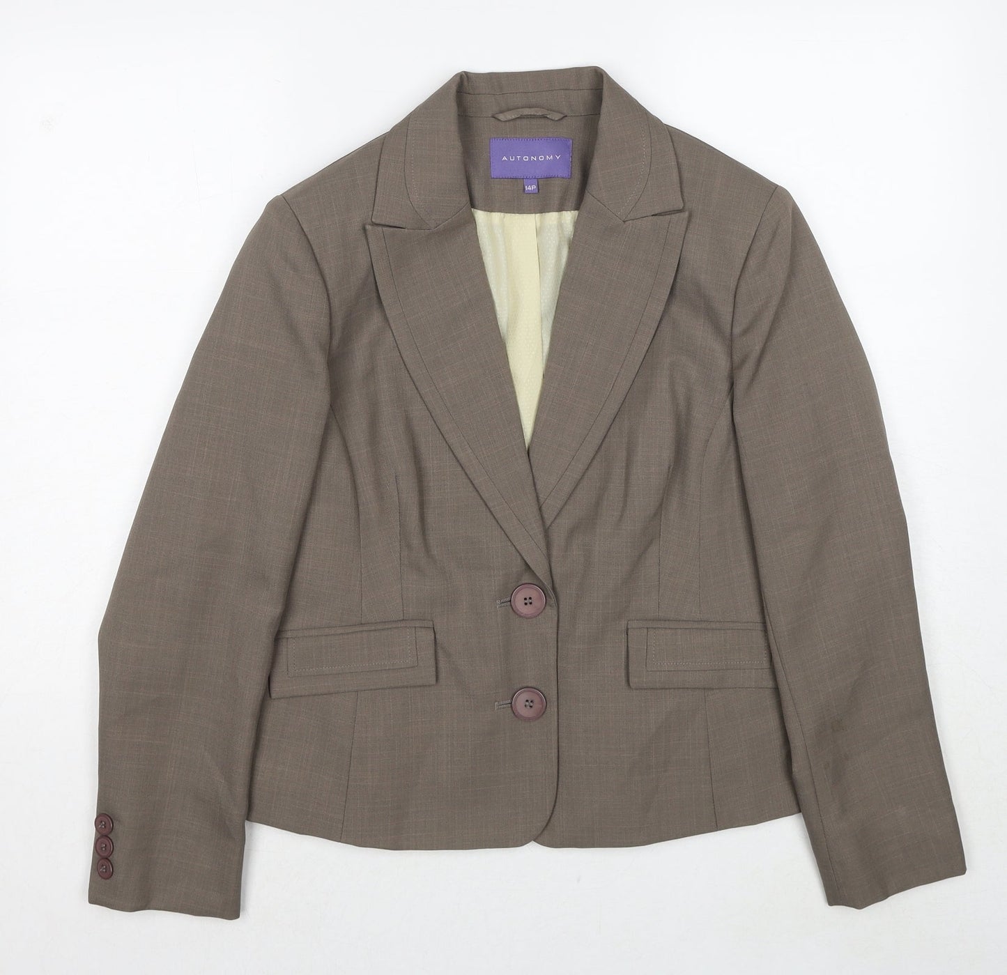 Autonomy Womens Grey Polyester Jacket Suit Jacket Size 14 - Shoulder Pads
