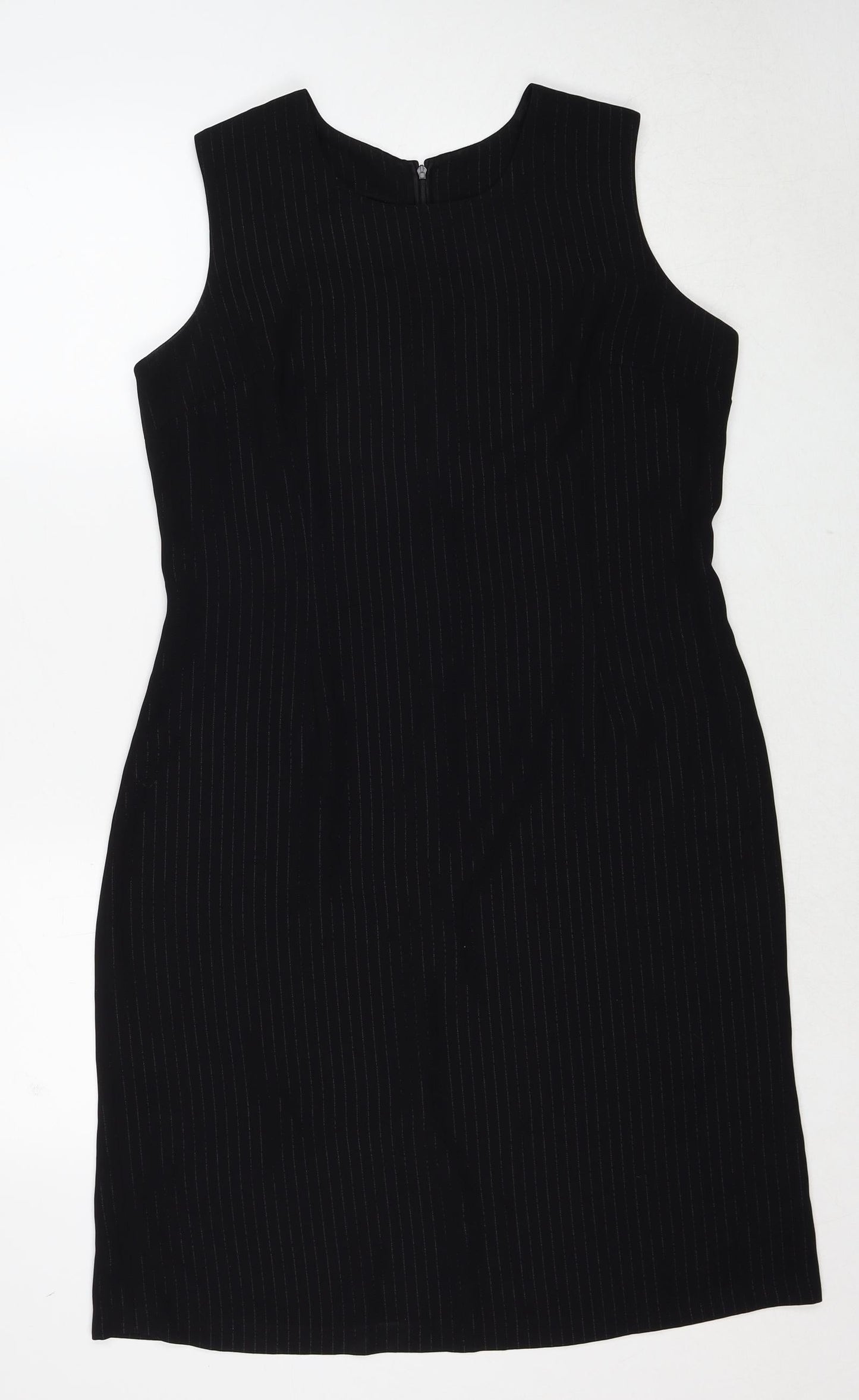 Vals Womens Black Striped Polyester Shift Size 16 Round Neck Zip