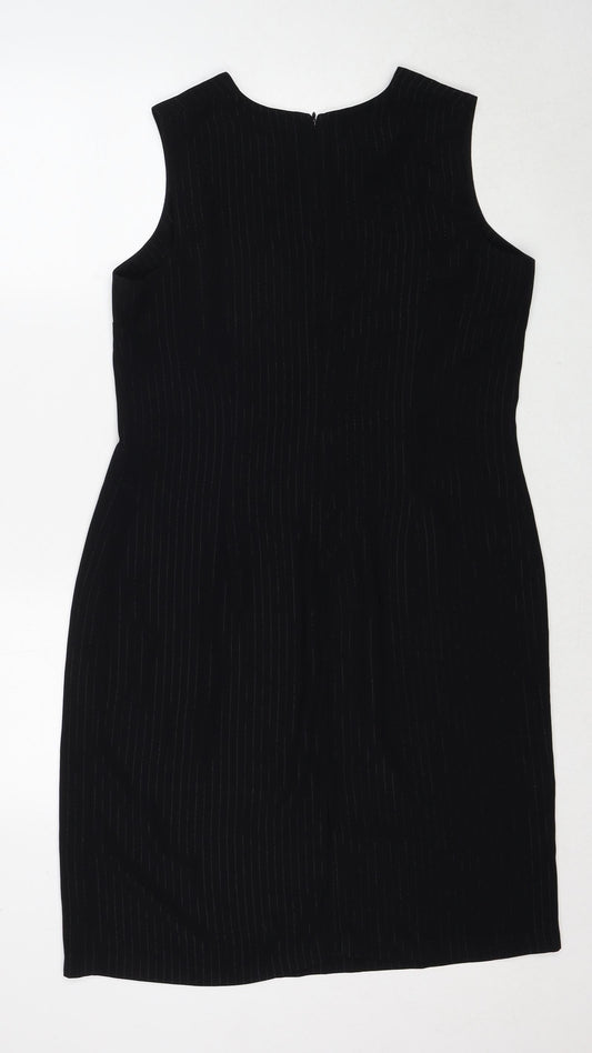 Vals Womens Black Striped Polyester Shift Size 16 Round Neck Zip