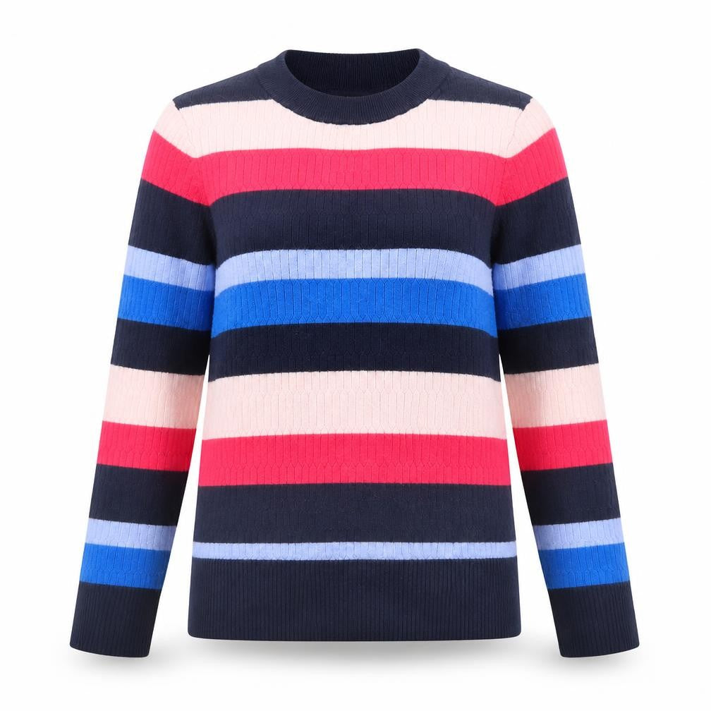 Marks and Spencer Womens Multicoloured Round Neck Striped Viscose Pullover Jumper Size 10