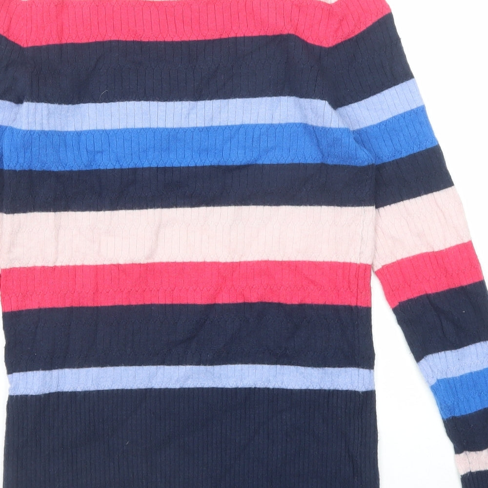 Marks and Spencer Womens Multicoloured Round Neck Striped Viscose Pullover Jumper Size 10