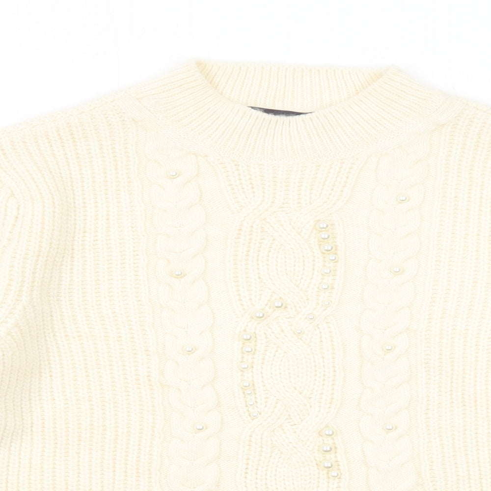 Marks and Spencer Womens White Round Neck Acrylic Pullover Jumper Size M