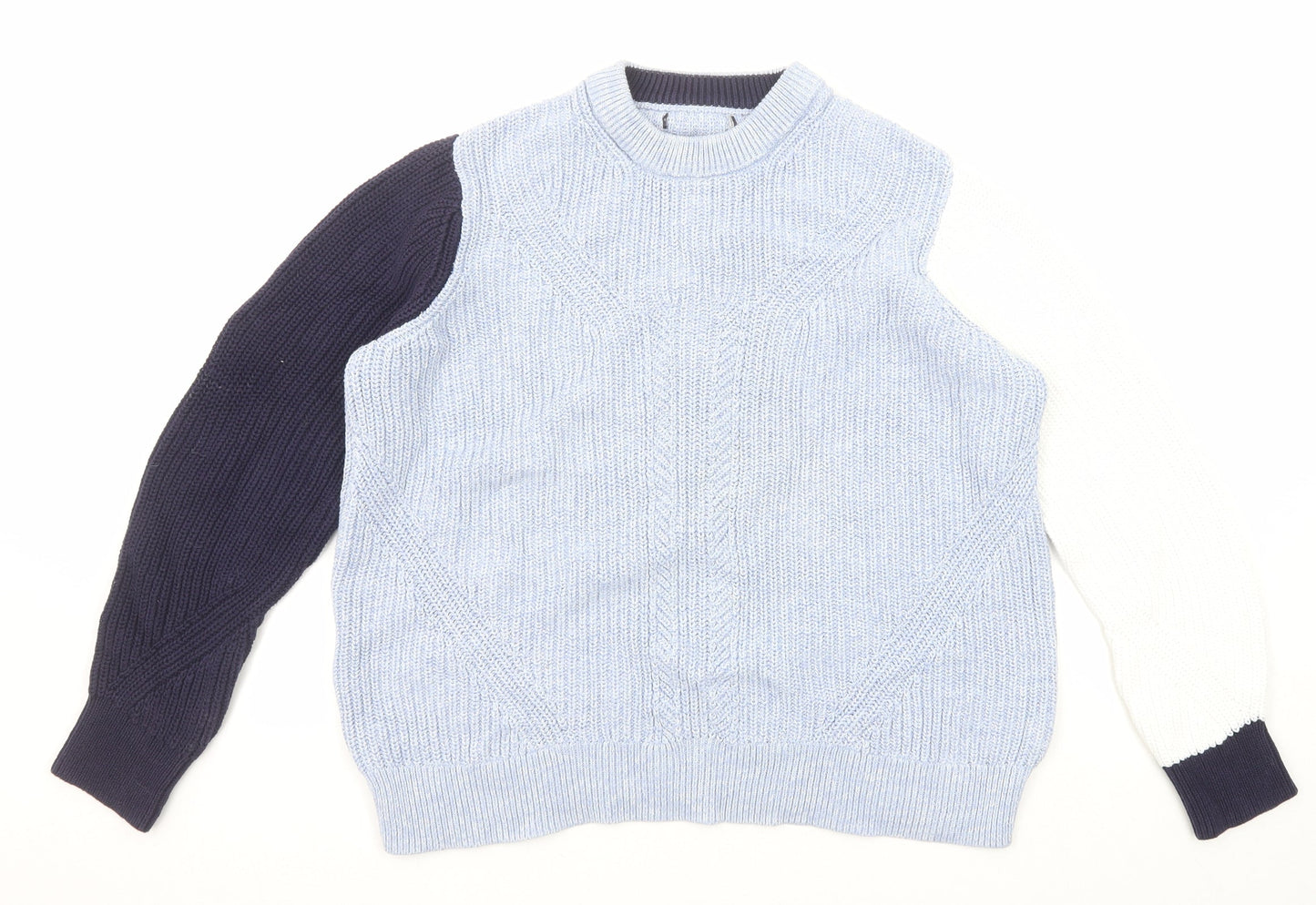 Marks and Spencer Womens Blue Round Neck Cotton Pullover Jumper Size L - Colourblock