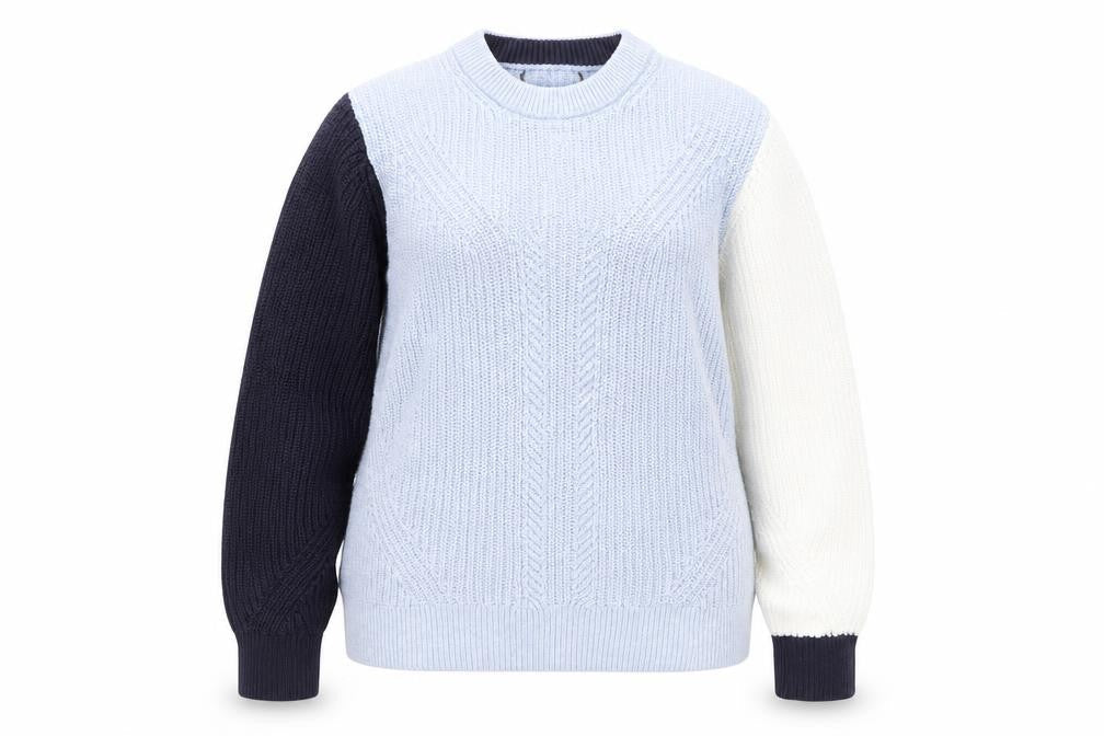 Marks and Spencer Womens Blue Round Neck Cotton Pullover Jumper Size L - Colourblock