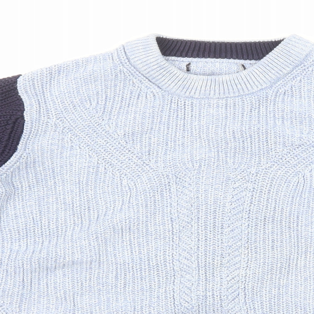 Marks and Spencer Womens Blue Round Neck Cotton Pullover Jumper Size L - Colourblock