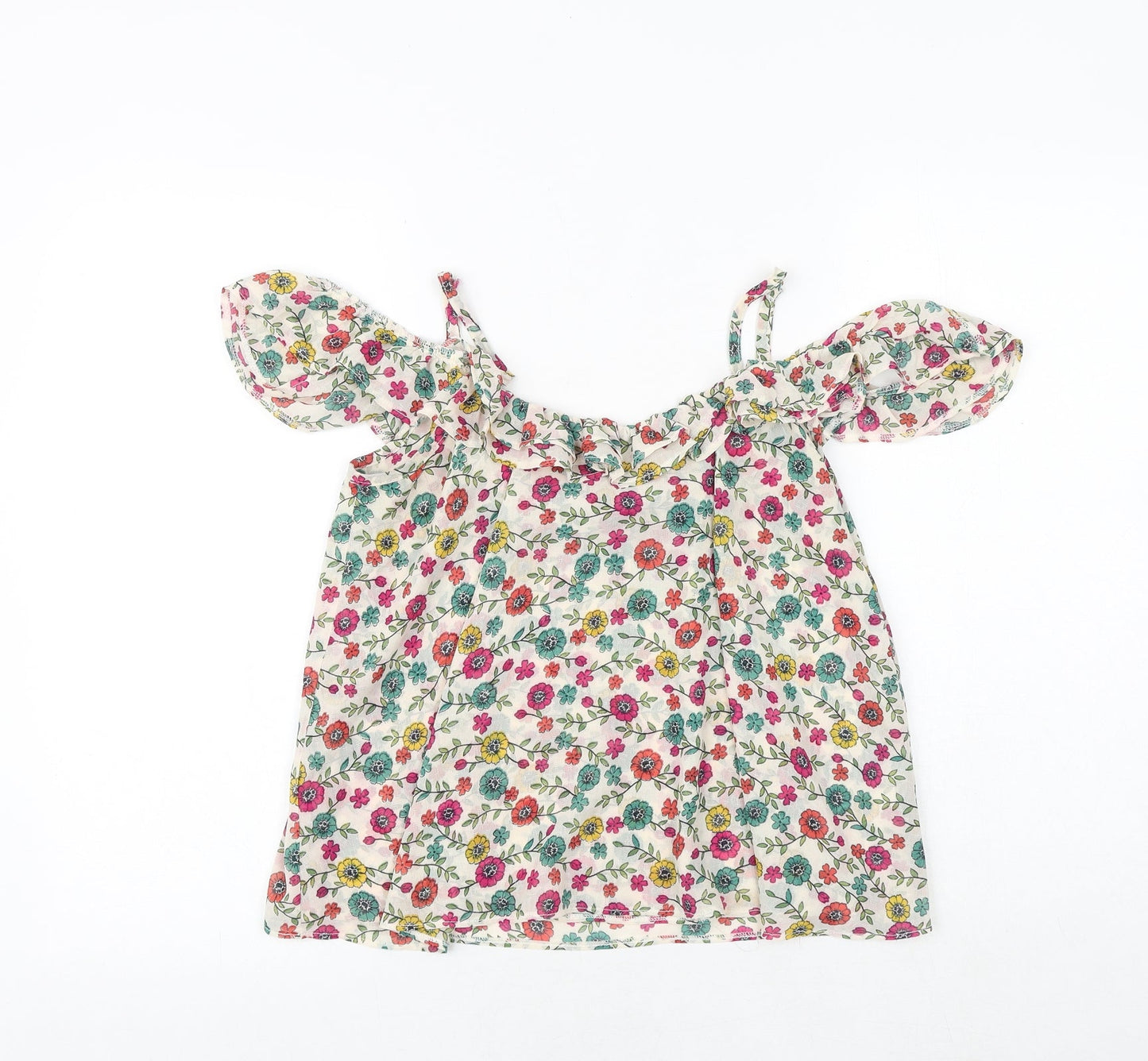 Topshop Womens Multicoloured Floral Polyester Basic Blouse Size 10 V-Neck - Cold Shoulder