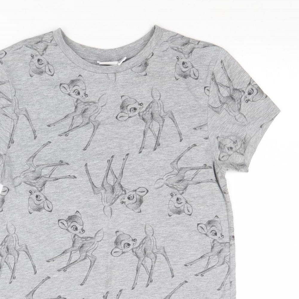 Disney Womens Grey Geometric Polyester Basic T-Shirt Size 10 Round Neck - Bambi