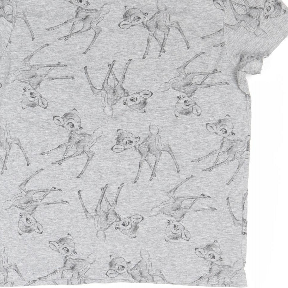 Disney Womens Grey Geometric Polyester Basic T-Shirt Size 10 Round Neck - Bambi