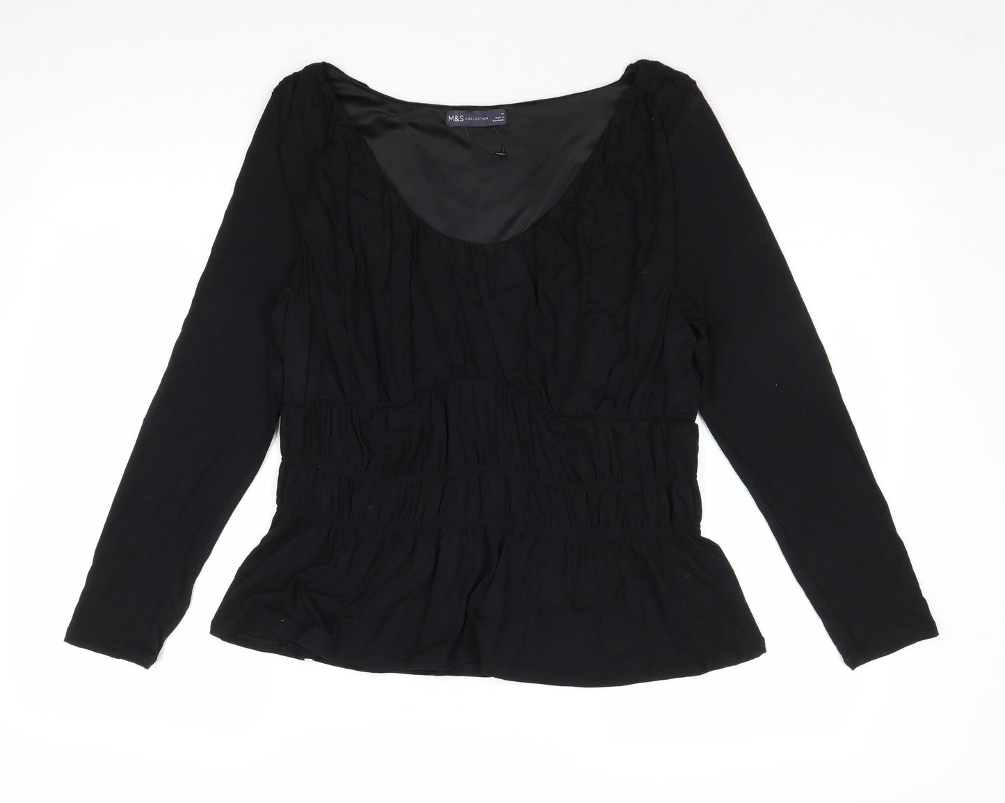 Marks and Spencer Womens Black Viscose Basic Blouse Size 14 Round Neck
