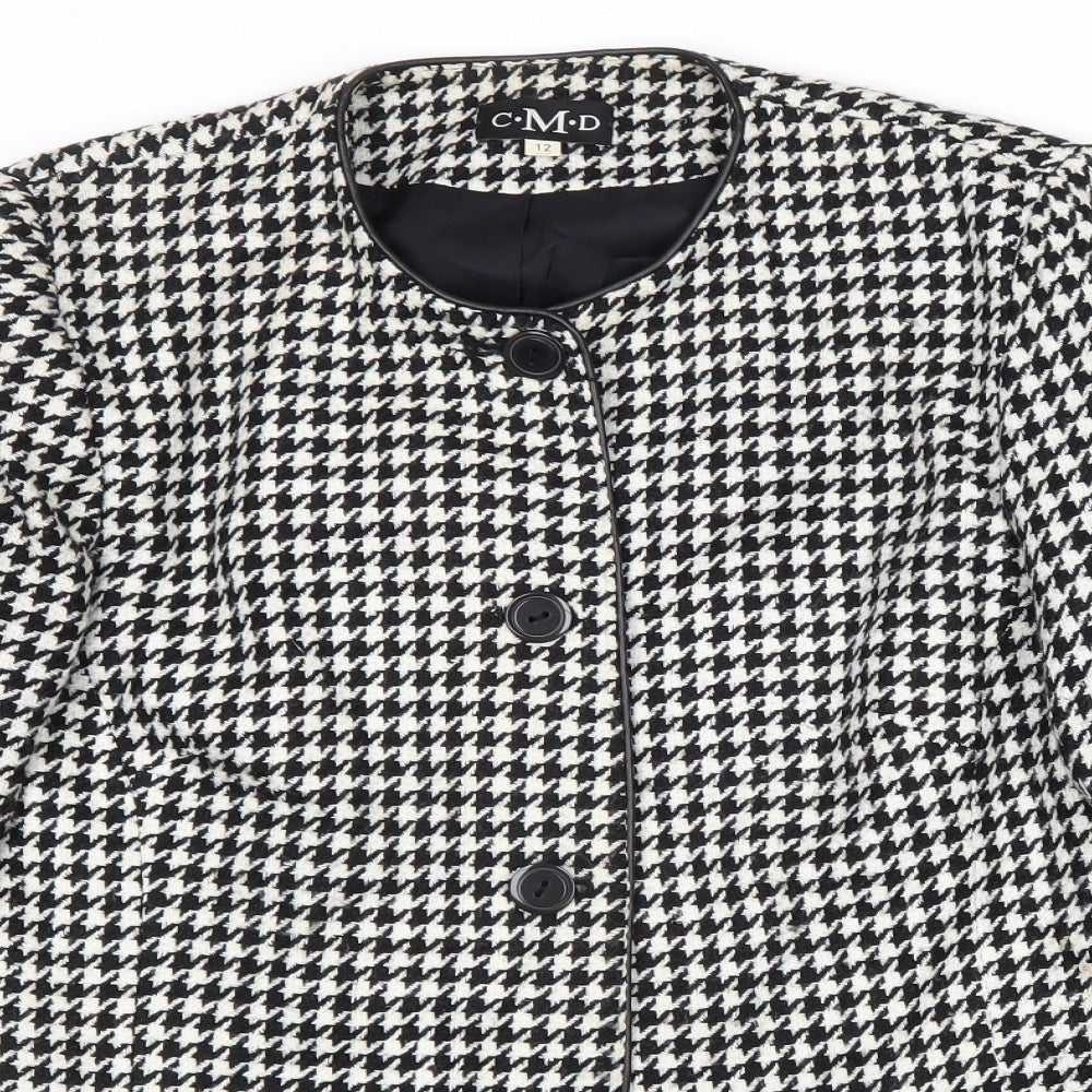 C.M.D Womens Black Geometric Jacket Blazer Size 12 Button