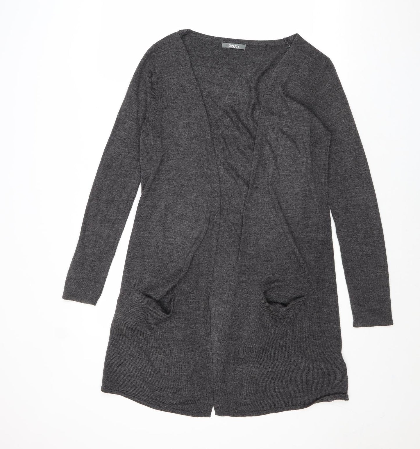 South Womens Grey V-Neck Acrylic Cardigan Jumper Size 8