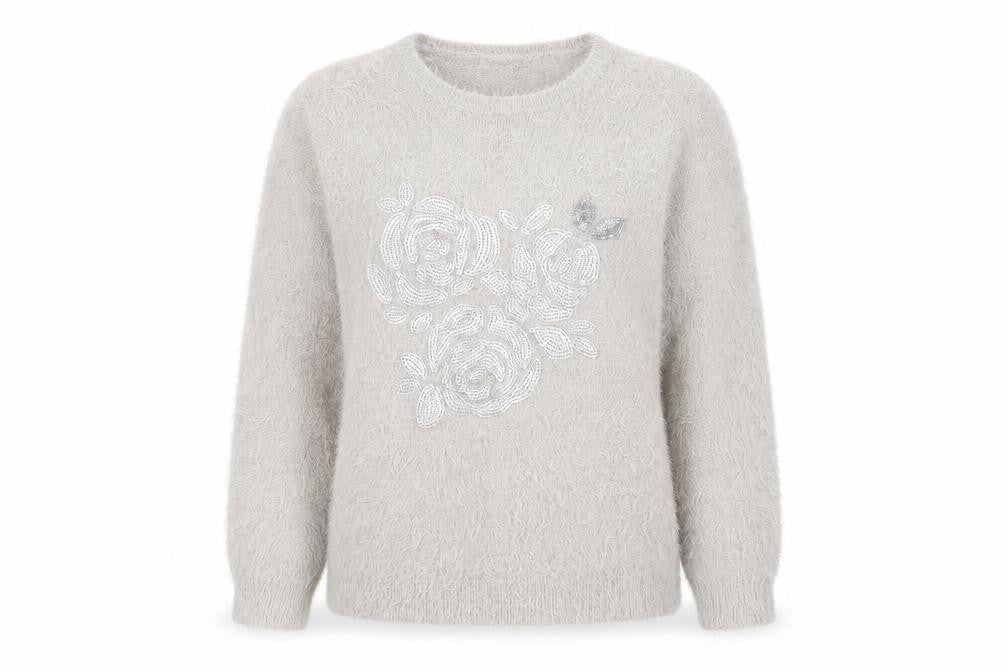 Marks and Spencer Womens Grey Round Neck Polyamide Pullover Jumper Size 10 - Flower