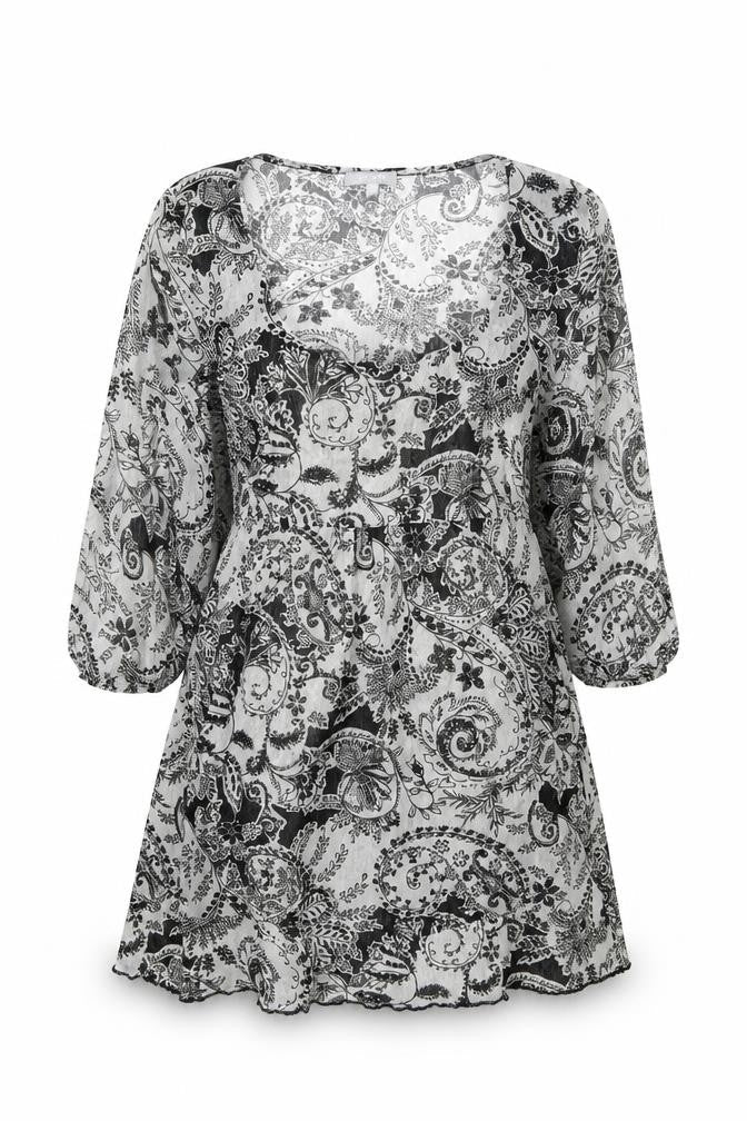 Per Una Womens Grey Paisley Polyester Tunic Blouse Size 12 Scoop Neck
