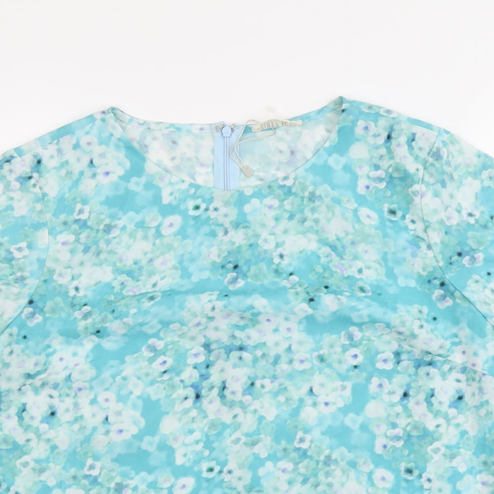 Poppy Lux Womens Blue Geometric Polyester Basic T-Shirt Size 12 Round Neck