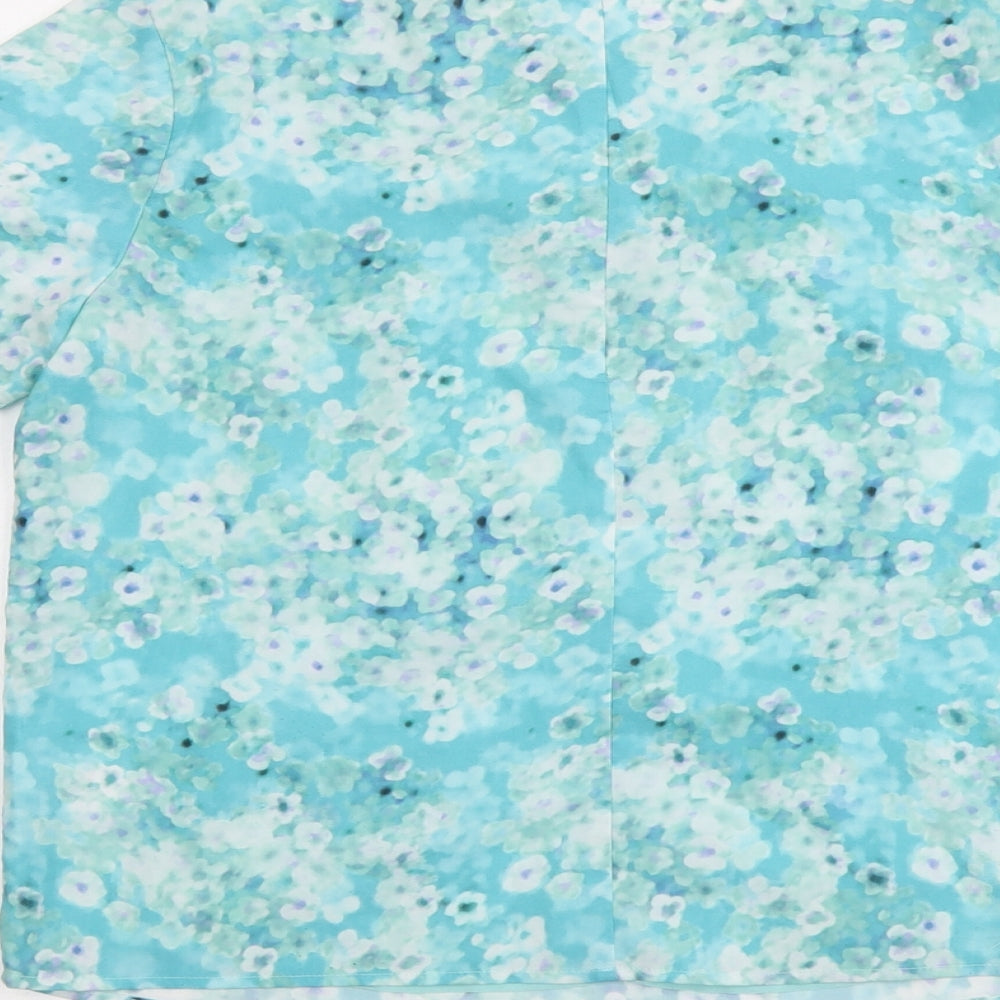 Poppy Lux Womens Blue Geometric Polyester Basic T-Shirt Size 12 Round Neck